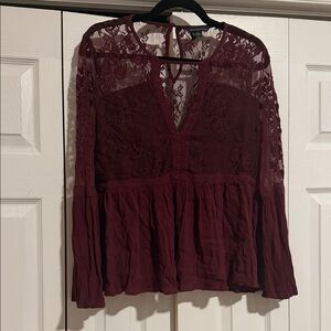 AE Lace Burgundy Women's Top